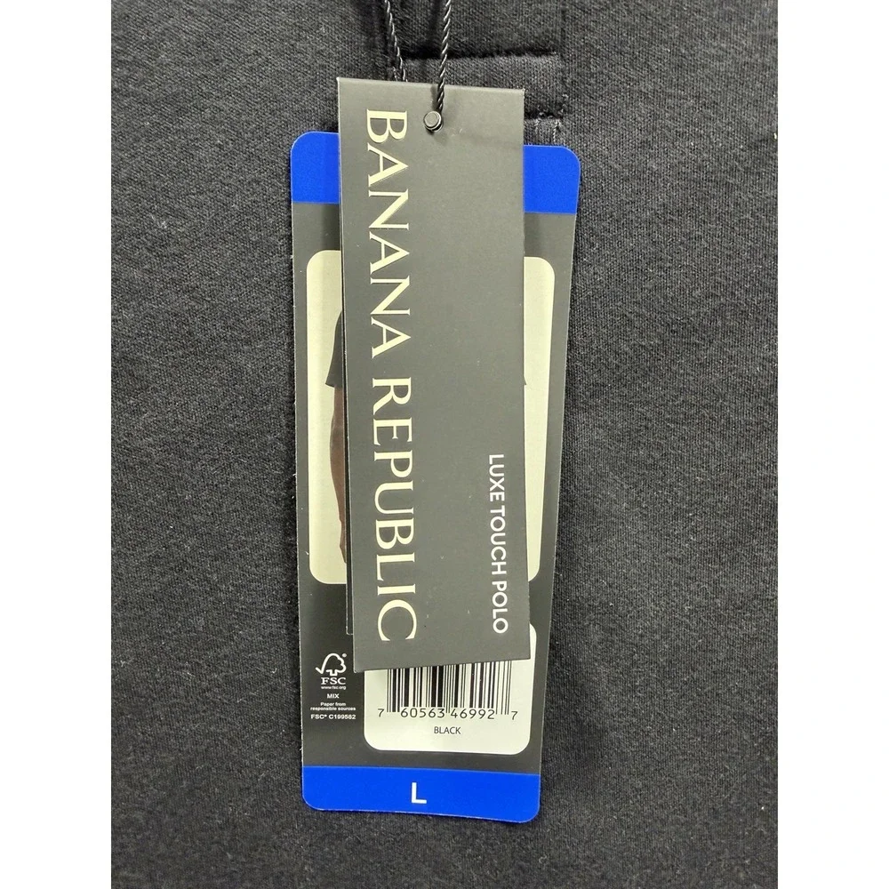 Banana Republic Men's Cotton Luxe Touch Polo Shirt, Black, Large